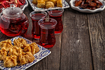Oriental sweets with hibiscus tea.
