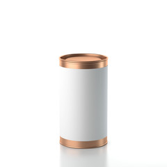 Metal tin Can with white paper label. 3d rendering