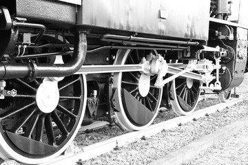 Fototapeta na wymiar Steam Locomotive in Japan. Black and White Photos.