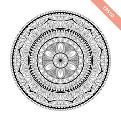 Black line floral  round ornament. Mandala isolated on white background. Background, cover. Design for adult coloring book page.