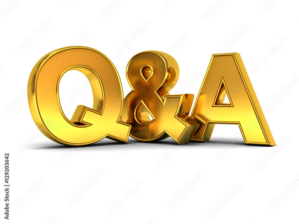 Poster Questions and answers concept gold Q and A text isolated over white background with shadow 3D rendering