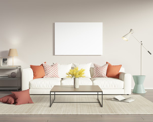 Contemporary modern interior with white sofa