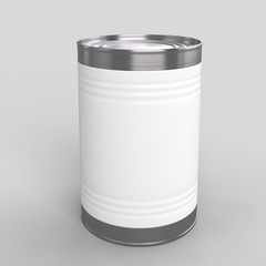 Cylindrical tin can with blank label.