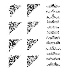 Floral corner and divider collection vintage damask style, traced from own sketch by hand. Decorative elements set for your design