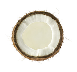Kokosnuss - Offene Kokosnuss von oben auf weissem Hintergrund - Freisteller