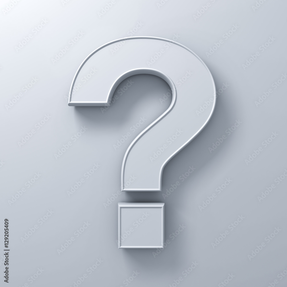 Poster question mark on white wall background abstract with shadow 3d rendering