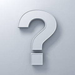 Question mark on white wall background abstract with shadow 3D rendering