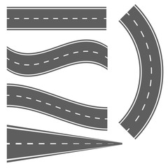 Fototapeta premium Winding curved road or highway with markings. Direction, transportation set