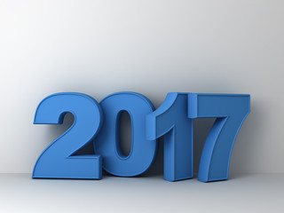 Happy new year 2017 3D blue text over white wall background abstract with shadow 3D rendering