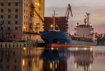 ship at the port elevator at night