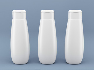 Three white shampoo bottle 3d rendering