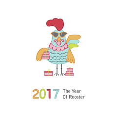 Cute cartoon rooster character illustration. Calendar  template for creating a calendar with funny cocks. Symbol of 2017 Chinese New Year