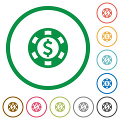 Obraz premium Dollar casino chip flat icons with outlines