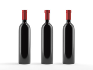 Three red vine bottle 3d rendering