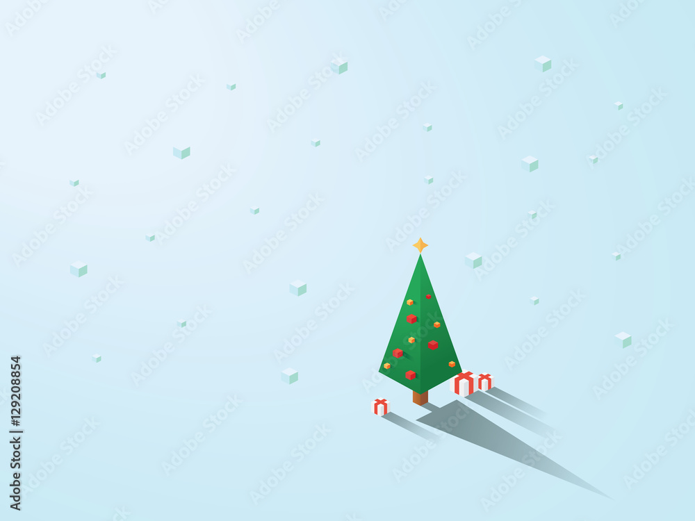 Wall mural christmas tree in modern minimalistic isometric polygonal geometric style. white background with sno