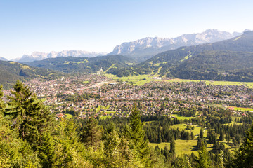 Fototapeta na wymiar Aerial view over Garmisch in the alps of Bavaria