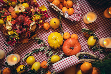 Pumpkins and Fall Decorations on Sale in a Market