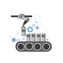 Robotic Assembly Line Industrial Automation Industry Production Web Banner Vector Illustration