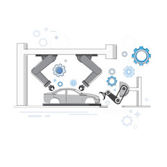 Manufacture Robots Industrial Automation Production Web Banner Vector Illustration