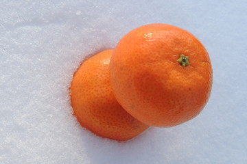 большие апельсины на белом снегу