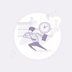 Business Man Run Busy Businessman Time Deadline Thin Line Vector Illustration