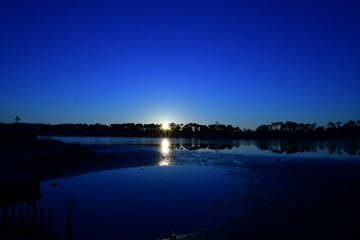 Obraz premium Sunrise on Tatebayashi Tatara Swamp in Japan. Tatara Swamp is famous in Japan.