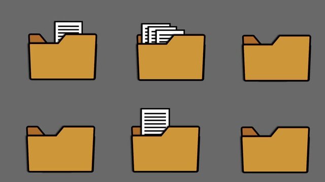 Different animation of folder icons and printed pages, loop and alpha channel