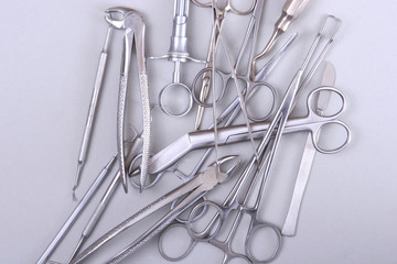Medical instruments in a steel tray
