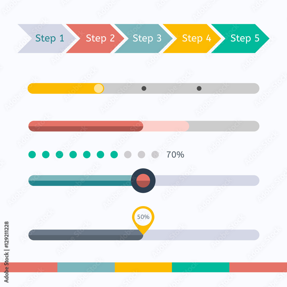 Poster flat web design progress bars set. vector illustration