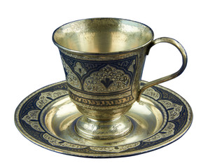 Metal coffee cup encrusted (decorated) embossed pattern