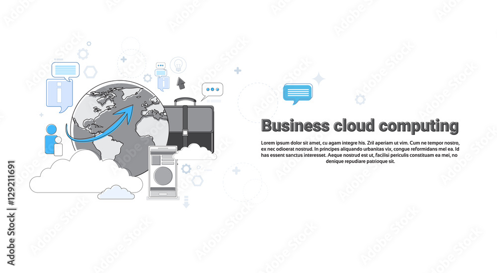 Poster cloud computing business database storage services web technology banner vector illustration