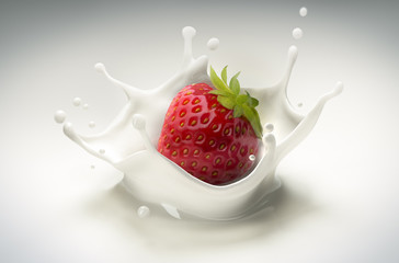 Erdbeere in Milch fallend