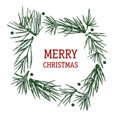 Fototapeta premium Card with Christmas wreath . Vector illustration.