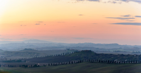 Sunset in tuscany countryside