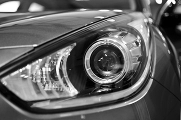 Details of headlights of a modern car