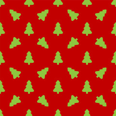 Pattern for wrapping paper. Green Christmas tree on a red backgr