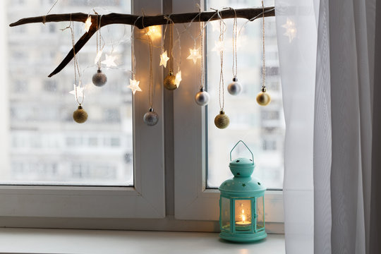 Christmas decorations on a window sill