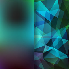 Geometric pattern, polygon triangles vector background in blue and green tones. Blur background with glass. Illustration pattern