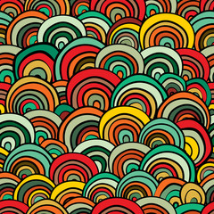Seamless wave hand-drawn pattern, waves background.Can be used for wallpaper, pattern fills, web page background,surface textures. Red, yellow, green, beige, brown, orange colors.