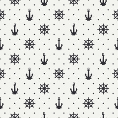 Abstract nautical seamless background pattern with steering wheel and anchor. Vector illustration texture for your design, wallpaper. 