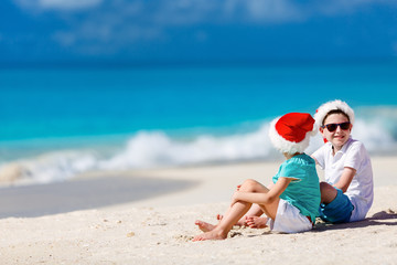 Kids at beach on Christmas