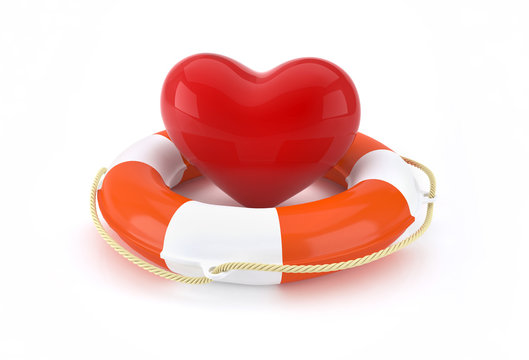 Heart And Lifebuoy With Life Saving Concept.