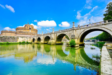 Obraz na płótnie Canvas Castel Sant'Angelo and Aelian Bridge across Tiber River in Rome 