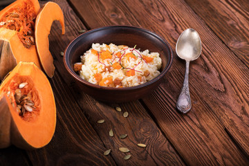 Risotto with pumpkin, rice porridge, healthy eating
