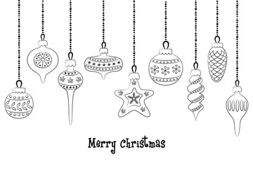 Set of christmas balls on the white background.