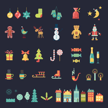 Christmas color icons set