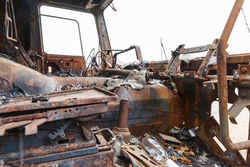 truck completely burned on the roadside