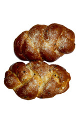 Two Shabbat challah on a white background