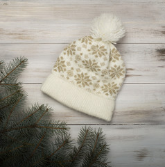 Christmas decoration on old grunge wooden board Merry Christmas and Happy New Year