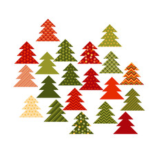 Christmas tree in patchwork style. Fir tree pattern vector illus